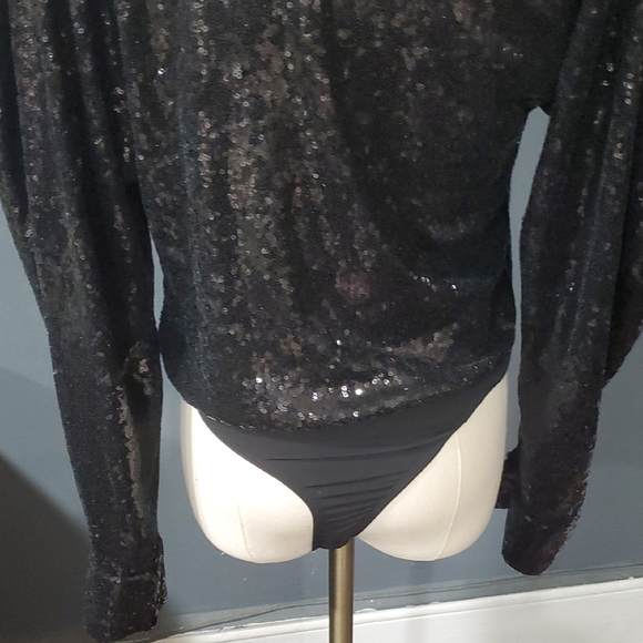 Black Sequin V-Neck Bodysuit Top - Picture 7 of 11